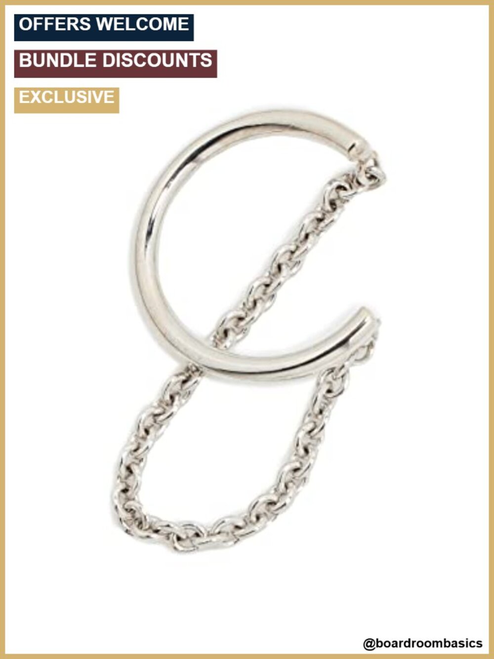 14k White Gold Draped Chain Ear Cuff Polished Finish